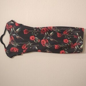 Glamazon Black Rose Print Bodycon Dress Size Small